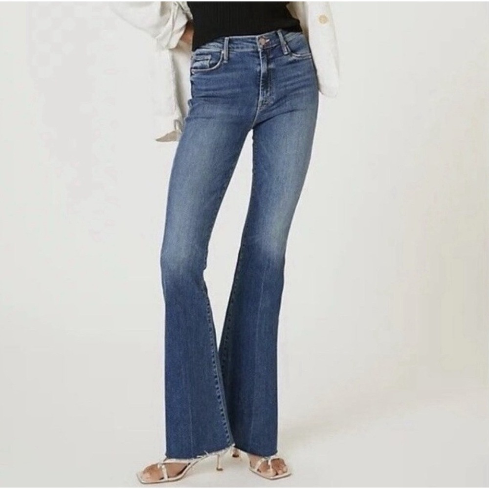 MOTHER Womens The Weekender Fray Jeans Flare Stretch Boho Sz 30 Walking on Coals
